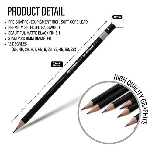 Pencil Buddies Sketch Pencils For Drawing,12 Pack Drawing Pencils Set,Art Pencils For Drawing&Shading,Triangular Graphite Pencils,Shading Pencil For Sketching,Adults&Kids,8B-6H,Pencil Buddies 3
