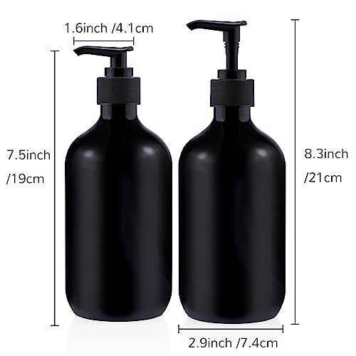 Shampoo Conditioner Body Wash Dispenser – Kimqi 3 Pack 16oz Shower Bottles Refillable with Labels – 500ML Reusable Shampoo Soap Bottles – Black Body Wash Conditioner with Pump 5