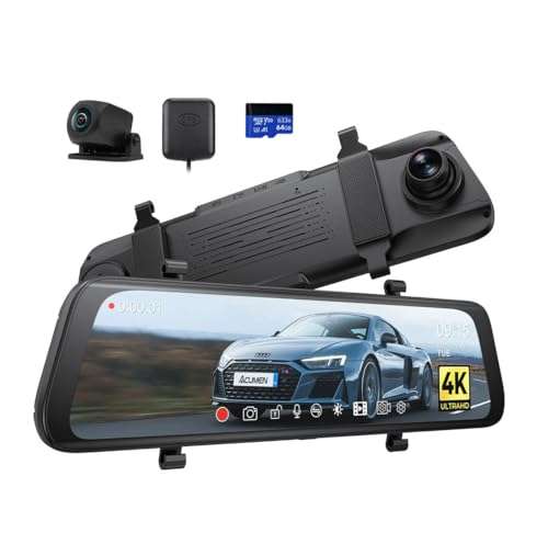 ACUMEN XR10 Rear View Mirror Camera, 10" Smart Touch Screen Mirror Dash Cam Front and Rear, Backup Camera for Cars, Dash Cam for Cars with WDR Night Vision, Included 32GB Card 1