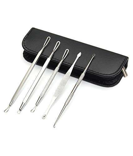 Japti Blackhead Remover Pimple Comedone Extractor Tool, Acne Removal Kit - Treatment for Blemish, Whitehead Popping, Zit Removing for Risk Free Nose Face Skin with storage case(steel,5 pcs set) 1