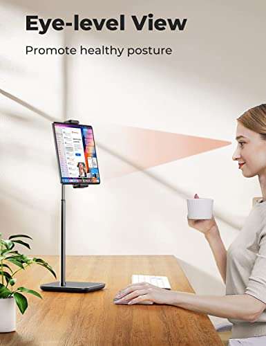 proffisy iPad Stand 21" Height Adjustable Tablet Stand for Table with 360 Degree Rotation Heavy Duty Aluminum Tablet Stand for iPad Pro Air Mini Samsung Lenovo Tab Xiaomi Pad and Cellphone,Black 4