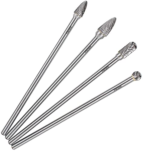 Mesee 4Pcs Tungsten Carbide Rotary Burr Set, 6-Inch Long Rotating Burr Tools Kit with 6mm Shank for DIY Woodworking/Metal Carving/Polishing Engraving/Drilling 1
