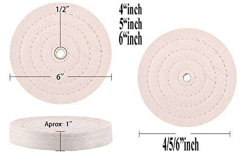 DIY Crafts Extra Thick Buffing Polishing Wheel 4/5/6"inch ( 50 Ply ) Bench Grinder Tool 1/2" Arbor Hole Polishing Pad For Bench Grinder, 1/2" Arbor Hole 1"inch Thick (Pack Of 2 Pcs, 6"inch 1x Polishing Compound) 4