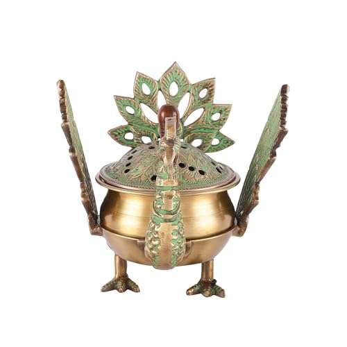 Skywalk Brass Loban Dhoop Dani with Peacock - Dhunachi Urli, Konark Lamp, Dhoop Dhuni Burner, Incense Burner for Home, Office, Puja 5