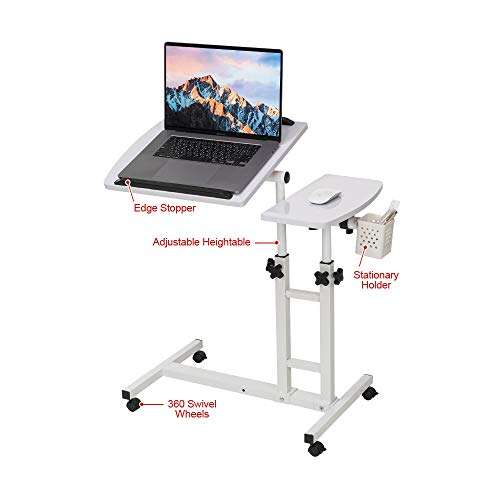 Farios Adjustable Laptop Desk with Wheels, Overbed Bedside Desk, Wheels Height Adjustable Desk Cart,Standing Laptop Desk,Moveable Laptop Stand,Tilting Over Bed Table,Rolling Laptop Stand-White. 5