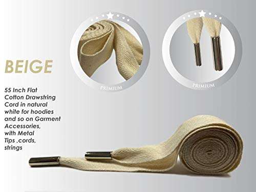 Beyond Trim Drawstring Cord Rope - Flat Cotton with Metal Tips 55 Inch Replacement Piping Drawcord String Clothing Hoodie Sewing DIY Crafts BR1115-B 3