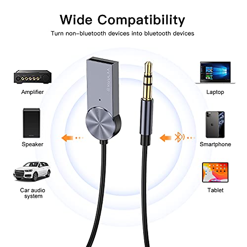 Bluetooth Aux Receiver for Car,3.5mm Aux Car Adapter, Bluetooth 5.0 Audio Music Receiver,Wireless Auxiliary Adapter for Car Stereo/Home Stereo/Wired Headphones/Speaker 2