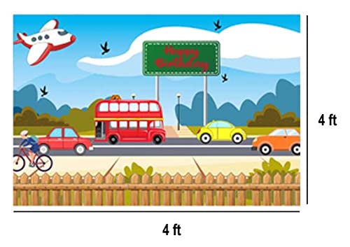 Theme My Party Combo Kit -"Transport Theme " Decoration Kit With Backdrop ,Balloons And Pom Pom /Lanterns" (4ft X 4ft) 6