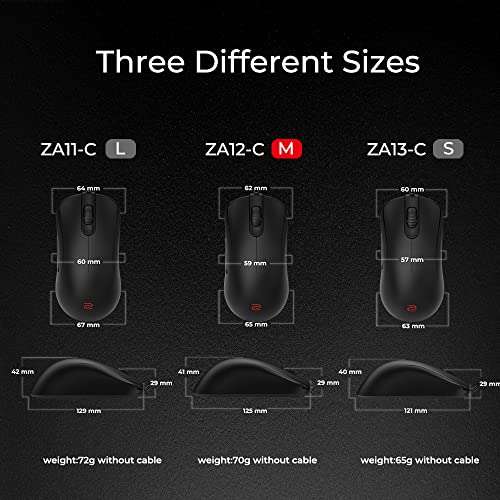 BenQ Zowie ZA12-C Symmetrical Gaming Mouse | Professional Esports Performance | Driverless | Paracord Cable | Revisioned C-Features | Matte Black | Medium Size 3