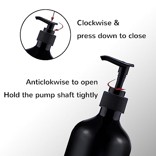 Shampoo Conditioner Body Wash Dispenser – Kimqi 3 Pack 16oz Shower Bottles Refillable with Labels – 500ML Reusable Shampoo Soap Bottles – Black Body Wash Conditioner with Pump 4