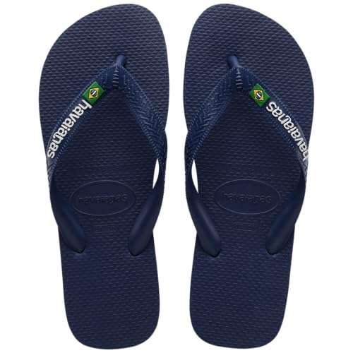 Havaianas Women's Brazil Logo Flip flops - Spring and Summer Sandals for Women - Navy Blue, 11/12W - 9/10M 1