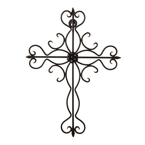 RELY+ Black Matte Wall Cross 14x10 Inch Living Room Décor Outdoor Crucifix Rustic Wall Decor Metal Wall Art Decorative Hanging Iron Wrought Wall Décor crosses for Indoor Home Halloween Decorations 1