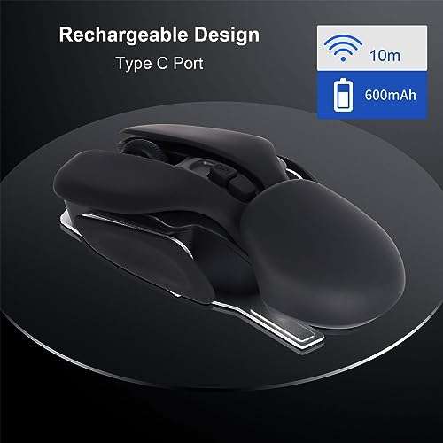 Rechargeable Wireless Mouse, Cool Crayfish Shape Mouse, 1600DPI 4 Buttons Ergonomic Portable Optical Cordless Mouse with USB Receiver for Laptop PC Computer Office Home Gift (Black) 2