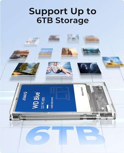 ORICO 2.5" External Hard Drive Enclosure, SATA III to USB Type-C for HDD/SSD - Tool Free Installation, Transparent Design, Supports UASP and up to 4TB [Hard Drive NOT Included] 5