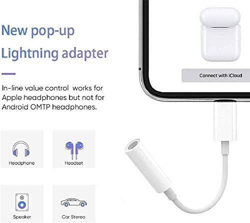 [Apple MFi Certified] Lightning to 3.5mm AUX Headphone Jack Adapter, 2 Pack iPhone 3.5 mm Headphone Audio Stereo Connector Compatible for iPhone 12/11/XS/XR/X 8 7/iPad, Support Call + Volume Control 5