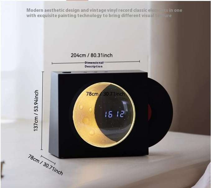 WUKBTY Gift for Birthday Christmas Valentine’s Day Portable Wireless Speaker with Moon Phase Clock, Vinyl Record Player (Black) 5