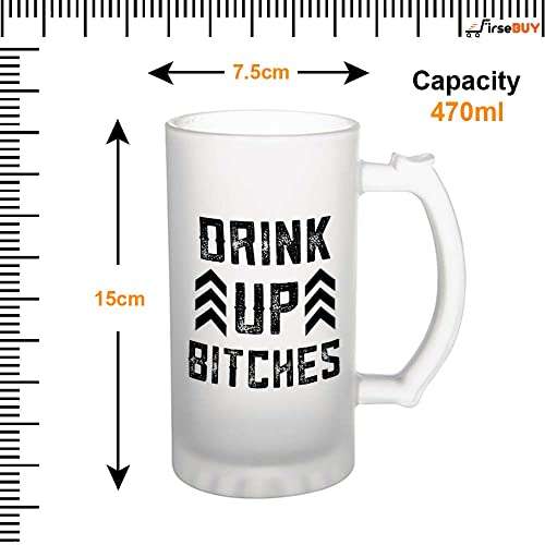 FirseBUY Funny Beer Mug, Drink Up Bitches Humor Printed Glass Mug with Handle 16oz, Large Beer Glass for Women, Beer Cup Drinking Glass 470ml, Stein Set of 1 4