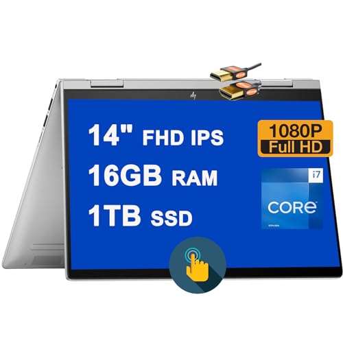 HP Envy X360 2-in-1 Laptop 14" FHD IPS Touchscreen 13th Gen Intel 10-Core i7-1355U 16GB RAM 1TB SSD Intel Iris Xe Graphics Backlit Fingerprint USB-C B&O Fast Charge Win11 + HDMI Cable 1