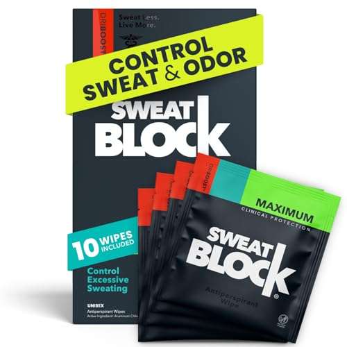 SweatBlock Max Clinical Antiperspirant for Men & Women | Armpit Anti Sweat Wipes for Excessive Sweating | Block Sweat for up to 7 days | 10 Wipes 1
