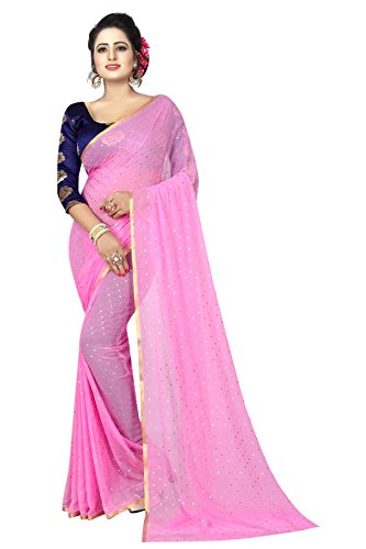 PERFECTBLUE Women's Chiffon Saree With Blouse Piece (Na6azmin_Light Pink_Free Size_Light Pink)