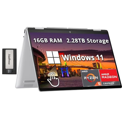 HP Envy x360 2-in-1 14" WUXGA Touchscreen Laptop, AMD Ryzen 5 8640HS, 16GB LPDDR5, 2.28TB Storage (2TB SSD+288GB Docking Station Set), Backlit Keyboard, Wi-Fi 6E, Win 11 Home, Silver 1