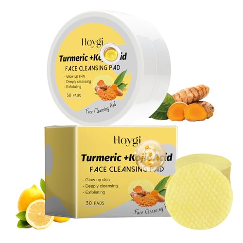 HOYGI Kojic Acid and Turmeric Cleansing Pads for Face Cleansing and Exfoliation, Turmeric Face Scrub Pads, 30 Pcs/Box 1