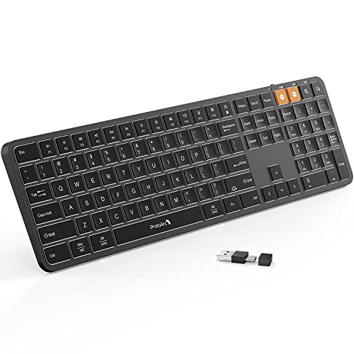 ProtoArc Backlit Wireless Keyboard, K100 2.4G Ultra Slim Wireless Illuminated Keyboard Full Size Silent Keyboard, Rechargeable, USB/Type C Connection, Natural Typing, Windows/Mac(Black) 1