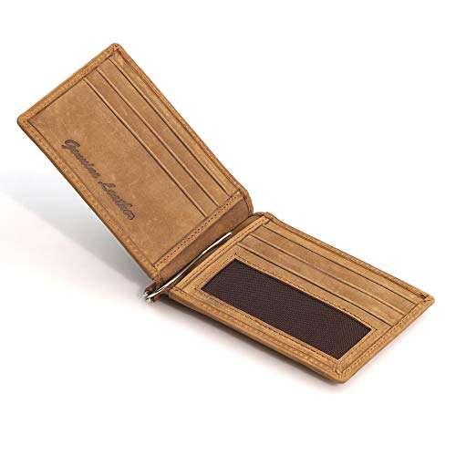 GO Gilmore Oak Maddox Bifold Spring Tension Money Clip Wallet | Elastic Closure Full Grain Oil Pullup Leather with Credit Card Slots (Sand Tan) 4