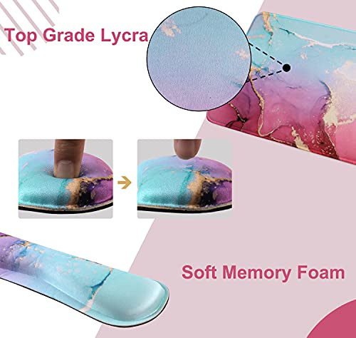 iLeadon Keyboard Wrist Rest + Mouse Pad + Mouse Wrist Rest Support Set,Memory Foam, 3Pcs Ergonomic Mouse Keyboard Pad Set for Easy Typing & Pain Relief, Office, Prevent Carpal Tunnel,Blue Pink Marble 3