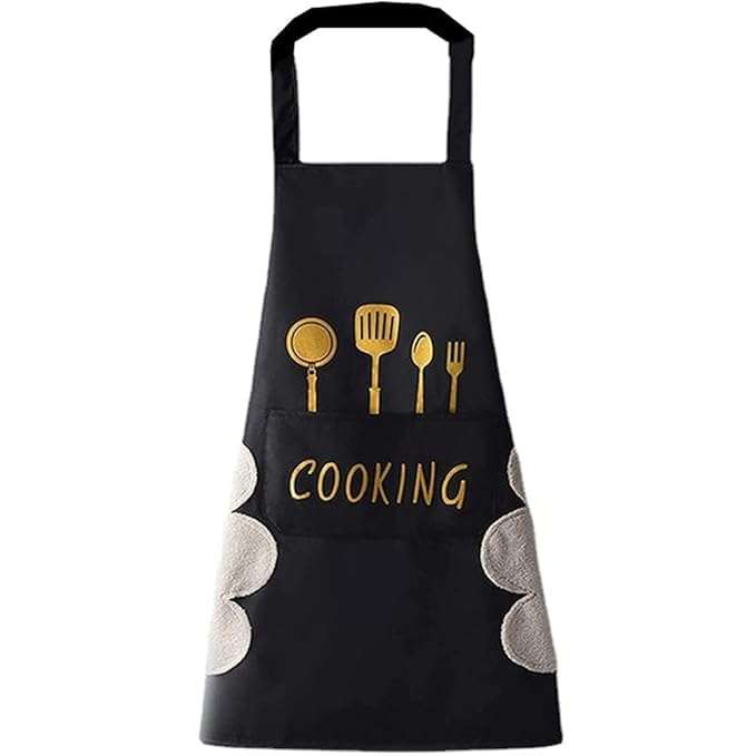 ZIKKIT -1 Pcs -Assorted Waterproof Kitchen Apron for Women with Big Front Pocket Hand-Wiping Towel Comfortable Wear-Resistant Chef for Cooking One Size Fits Most -black 1