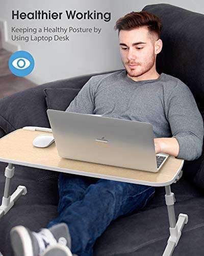 AboveTEK Laptop Desk for Bed, Portable Laptop Table Tray with Foldable Legs, Height Adjustable Foldable Laptop Desk for Eating Working, Computer Tray for Bed Couch, Gifts for Men Women Husband Birch 2