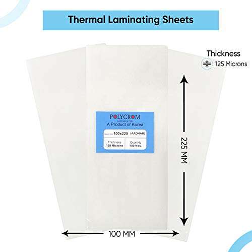 Polycrom Korean Aadhar Card Size Ultra Glossy Clear Thermal Lamination Pouch ( 100mm X 225mm ) Transparent Waterproof Sheet For Home And Office ( Full Size ) - 100 Nos 2