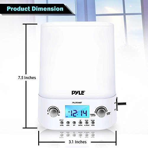 Pyle Bluetooth Radio Alarm Clock - Built-in Speakers Time Date Display LED Light Lamp Sunrise Sunset Deep Sleep, Relaxation, Meditation includes Power Adapter - PILCR34BT_0 5
