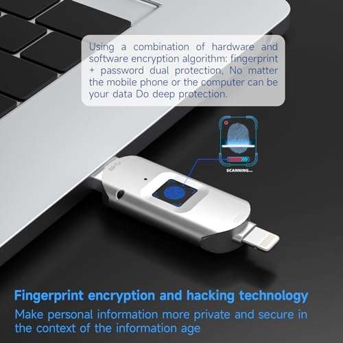 256/128/64GB Encrypted USB Drive, Fingerprint Flash Drive, 3-in-1 Secure Password Protected U Disk, Photo Memory Stick for Phone and-i-d/PC Portable (128GB) 2