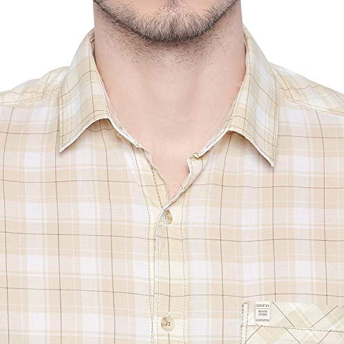 Mufti Men's Checkered Slim Fit Shirt (MFS-10569-J-WHITE- White Khaki XL) 5