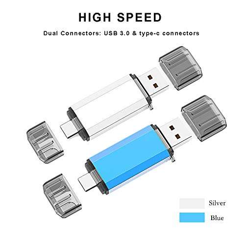 Aiibe 32GB USB 3.0 Type C Flash Drive High Speed Dual USB OTG Flash Drives for USB C Smartphones, Tablets & New MacBook, 2Pack (Mix Color ï¼š Blue & Silver) 3