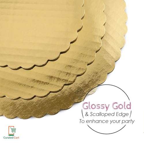 CURATED CART™ Cake Board Round Cake Boards - MDF Cardboard Disposable Cake Pizza Circle Scalloped Mate Gold Tart Decorating Base Stand (8 Inch (Pack of 10 Pcs)) 5