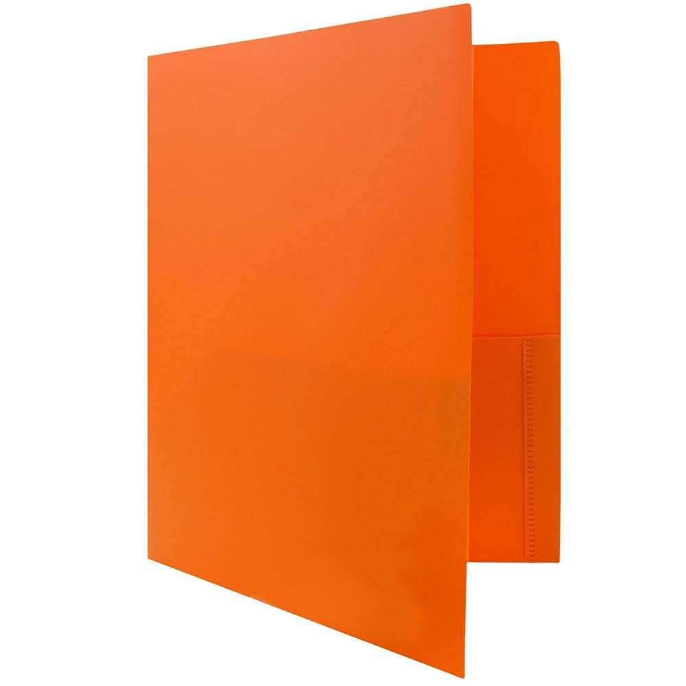 JAM PAPER Plastic 2 Pocket POP Folders - Durable School Folders - Orange - 6/Pack 4