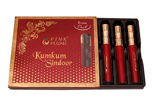 PINK PLUMS Matte Red Beauty Liquid Sindoor/Kumkum with Glitter, (Pack of 6 Units) 3