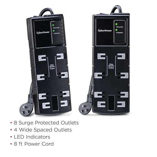 CyberPower CSB808 Essential Surge Protector, 1800J/125V, 8 Outlets, 8ft Power Cord 4