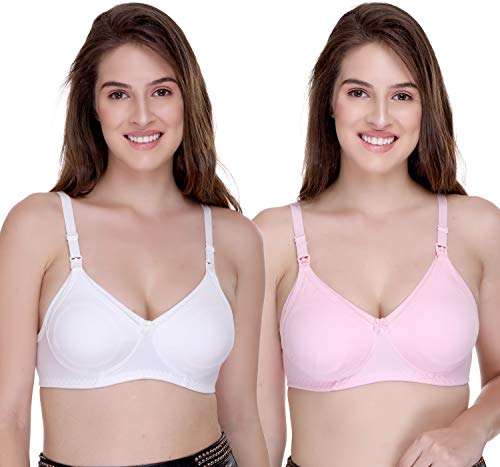 SONA Women's Cotton Feeding Bra Full Cup Non Padded Breastfeeding Bra - Nursing Bra - Maternity Bra - Seamless Bra (Combo_Pack of 2_44D) 2