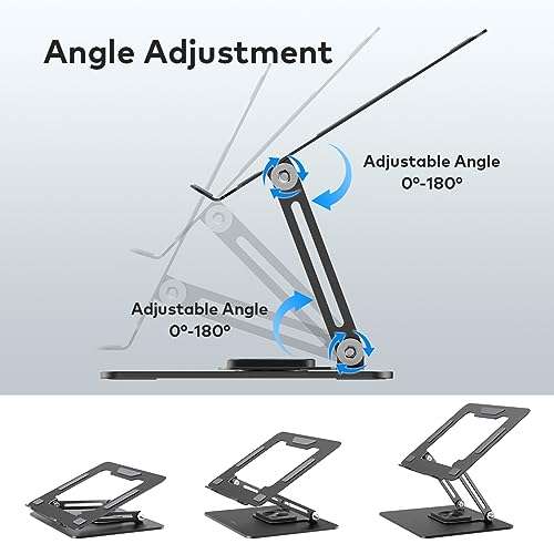 Laptop Stand for Desk, Laptop Riser with 360° Rotating Base, Adjustable Height Notebook Holder, Dual Rotary Shaft Fully Foldable for Easy Storage, Ergonomic Laptop Elevator for 10-16" Laptops 3