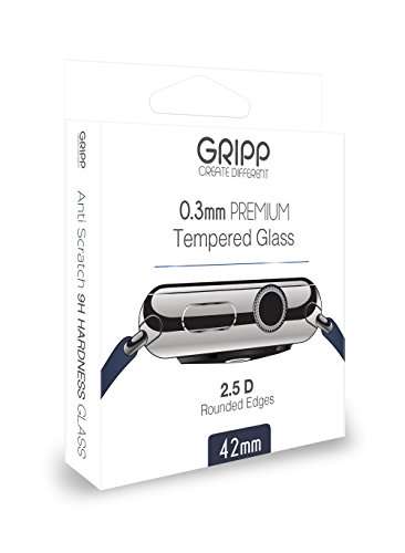 GRIPP® 0.3mm Premium Tempered Glass Screen Protector for Apple iWatch 42mm with 2.5 D Rounded Edges, Ultra-Thin & Prefect Fit with Clear & Smooth (SmartWatch) 4