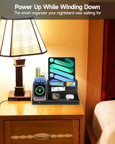 Fast Wireless Charging Station with Desk Organizer for iPhone 17/16/15/15 Pro/14/14 Pro Max/14 Pro/14 Plus/13/13 Pro Max/13 Pro/and iPhone 12/11 Series, Nightstand Desktop Organizer for Home Office 4