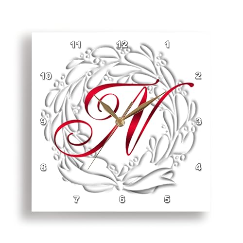 3dRose Wall Clock Silent - 10 inch - Christmas Wreath Red Monogram N - TDSwhite – Christmas Holidays Xmas 2