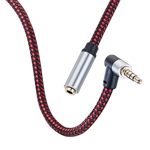 Tiierzon Audio Mic Extension Cable 3Ft,90 Degree TRRS 3.5mm Aux Headphone Extender 4-Pole Jack Plug Extension Lead Stereo Male to Female Braided Cord for Headset,Laptop,Phone,Car,PS4 and More (3Ft) 3