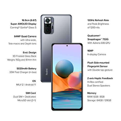 Redmi Note 10 Pro (Dark Night, 6GB RAM, 128GB Storage) -120hz Super Amoled Display|64MPwith 5mp Super Tele-Macro | 33W Charger included 4