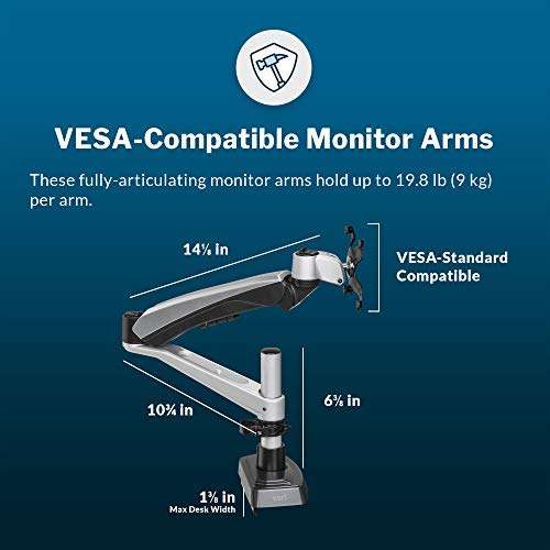 Vari Dual Monitor Arm - VESA Monitor Mount w/ 360 Degree Adjustment - Monitors up to 27 inches, 19.8 lbs - Double Monitor Arms with Full Adjustability - Computer Monitor Stand for Home or Office 5