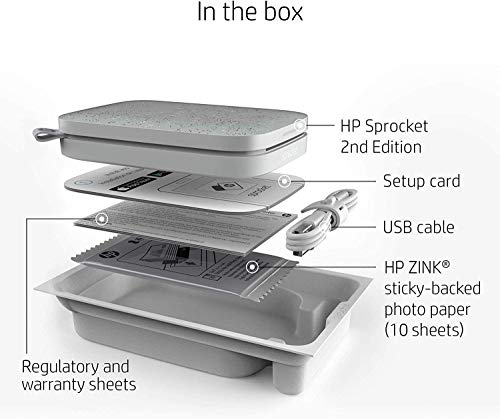 HP Sprocket Photo Printer, (2nd Edition) Print Social Media Photos on 2x3 Sticky-Backed Paper (Luna Pearl) + Photo Paper (50 Sheets) + USB Cable + 60 Decorative Stick-On Border Frames 4