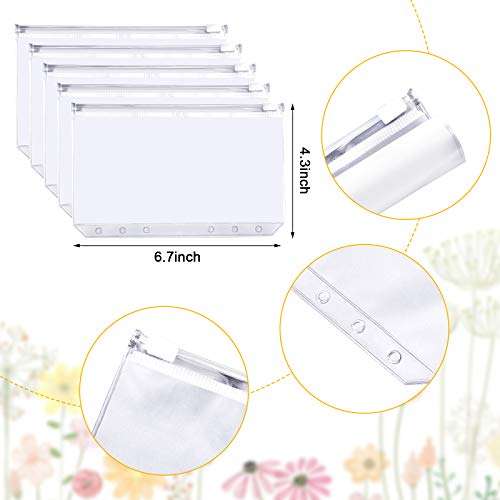 2 Pieces Daisy A6 Binder Cover Refillable 6 Ring Notebook Binder with Acrylic Daisy Pendant and 5 Pieces 6 Holes A6 Zipper Pocket 2 Sheet Self-Adhesive Writable Label for Home Office School 3